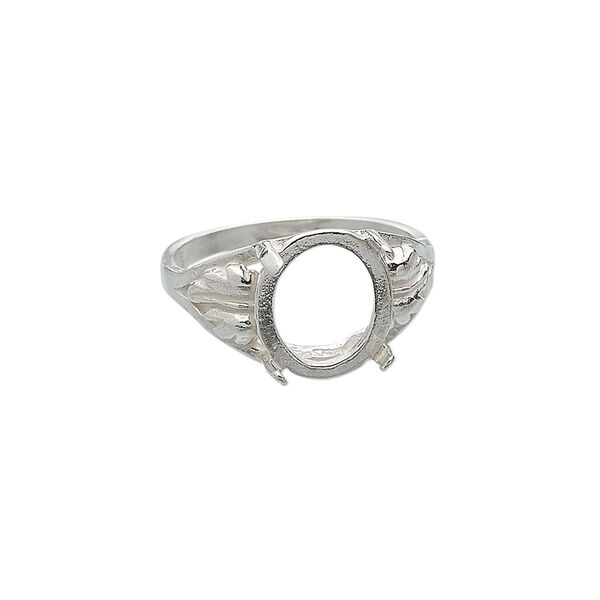 Ring, Sure-Set™, sterling silver, two-leaf band with 12x10mm 4-prong oval setting, size 6. Sold individually. image number 0