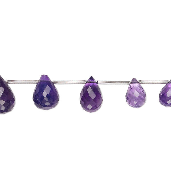Amethyst 1pkg19, hand-cut top-drilled faceted briolette bead natural graduated 8x5mm-12x8mm image number 0