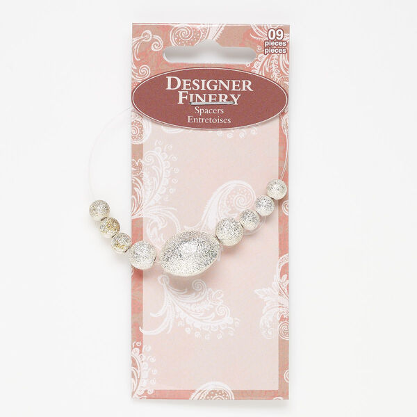 Bead, silver-finished "pewter" (zinc-based alloy), 6mm / 8mm stardust round / 18x15mm stardust puffed oval. Sold per pkg of 9. image number 0