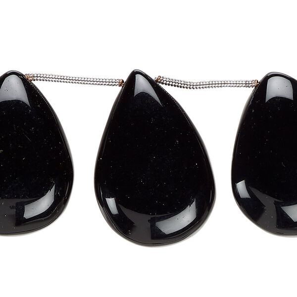 Black onyx 1pkg10, hand-cut top-drilled puffed teardrop bead graduated 19x13mm-29x19mm image number 0