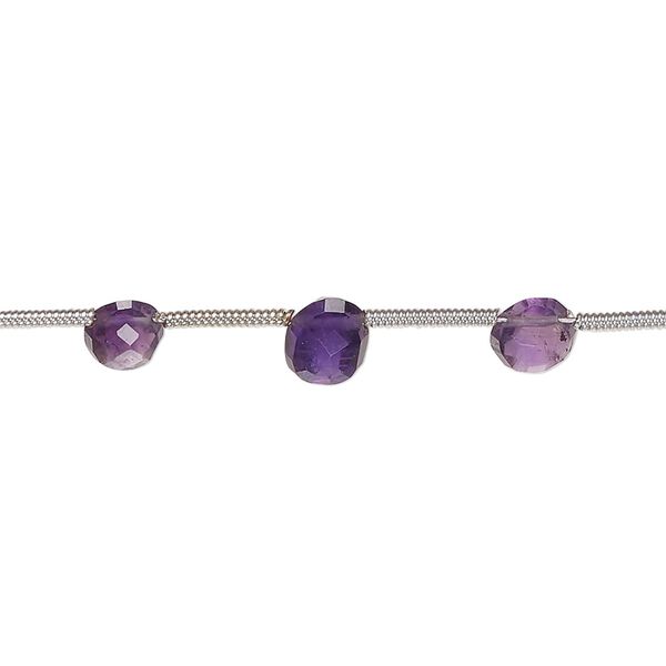 Amethyst 1pkg14, hand-cut top-drilled faceted oval bead natural 6x5mm-8x6mm image number 0