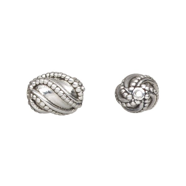 Bead, antiqued fine silver, electroformed, 13x9mm twisted oval. Sold individually. image number 0