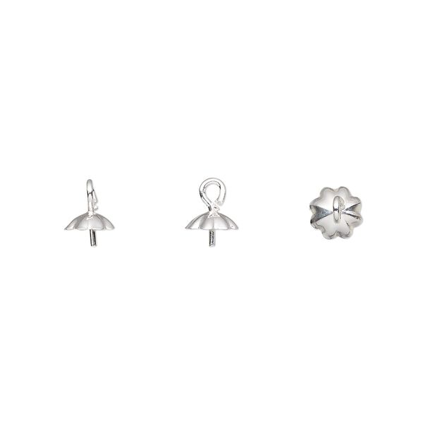 Cup, sterling silver, 5mm fluted cup with 2.5mm peg, fits 6-8mm bead. Sold individually. image number 0