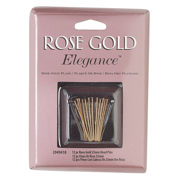 Head pin, rose gold-plated copper and lacquer, 1 inch, 23-gauge. Sold per pkg of 12. image number 0