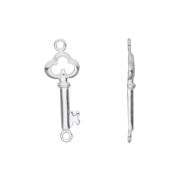 Link, sterling silver, 19x8mm key. Sold per pkg of 6. image number 0