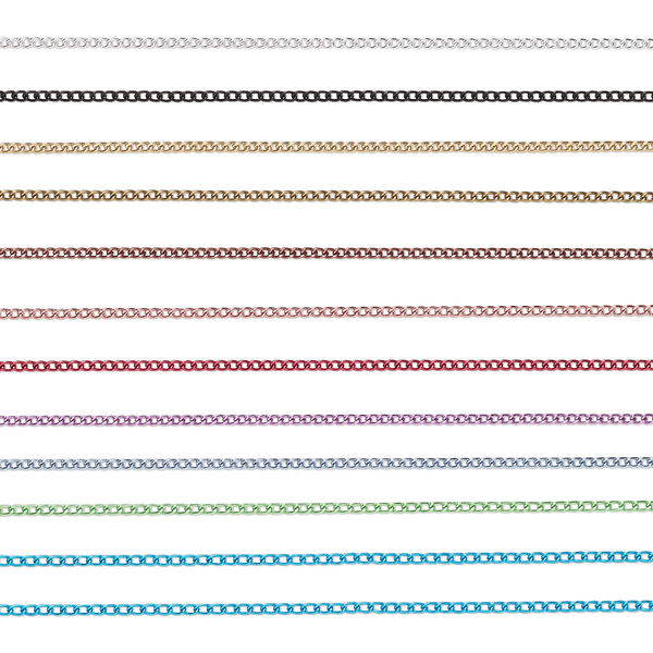 Chain mix, anodized aluminum, assorted colors, 2.5mm curb, 6 feet. Sold per pkg of 12. image number 0