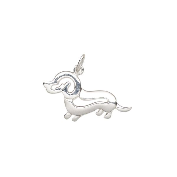 Charm, sterling silver, 22x13mm single-sided dog. Sold individually. image number 0