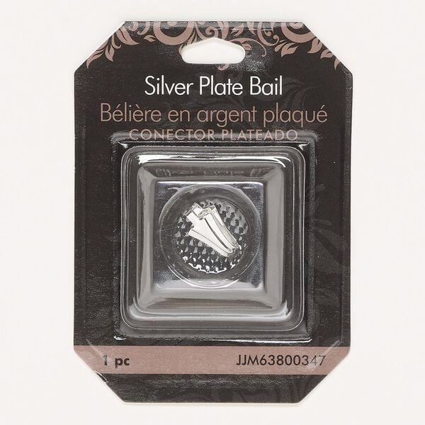Bail, ice-pick, silver-finished brass, 16x8mm shield, 15mm grip length. Sold individually. image number 0