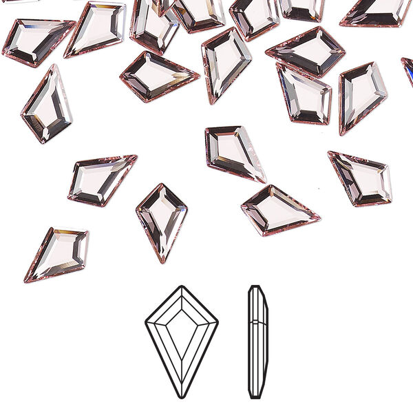 Flat back 216pk light rose foil back, Swarovski® 8.6x5.6mm kite 2771 image number 0