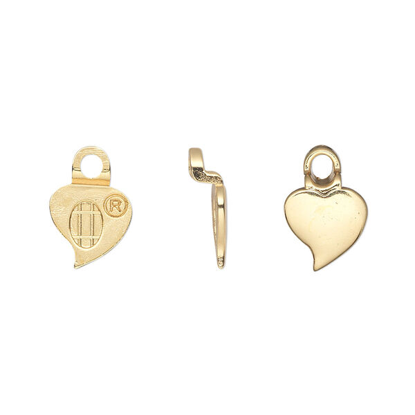 Bail, Aanraku®, glue-on earring, 18Kt gold-plated "pewter" (zinc-based alloy), 13x9mm with 9x9mm heart flat base. Sold per pkg of 2 pairs. image number 0