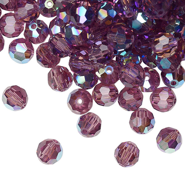 Bead 144pk amethyst AB, Preciosa Czech crystal 6mm round image number 0