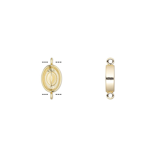 Link, Almost Instant Jewelry®, gold-plated "pewter" (zinc-based alloy), 16x12mm oval with 14x10mm oval setting. Sold individually. image number 0