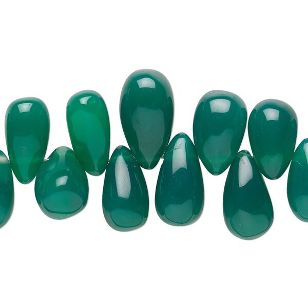 Green onyx 1pkg1, hand-cut top-drilled teardrop bead 6.5 inch 9x6mm-14x8mm image number 0