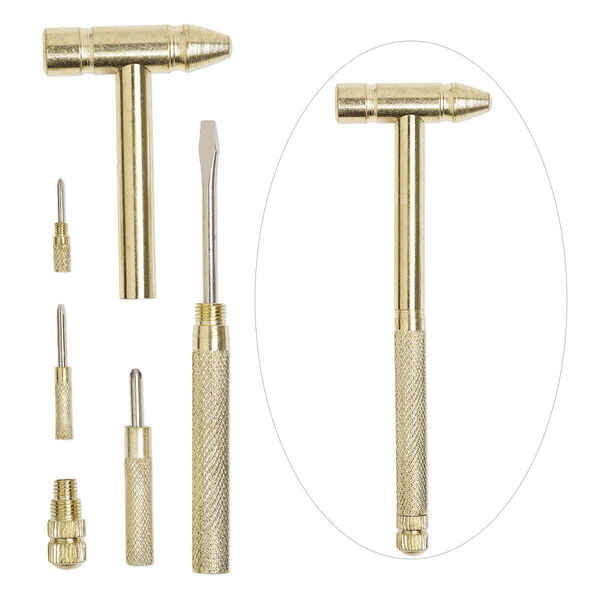 Screwdriver / hammer, gold-finished steel, 6-1/2 inches with 13mm flat head and 6mm ball head. Sold per 5-piece set. image number 0