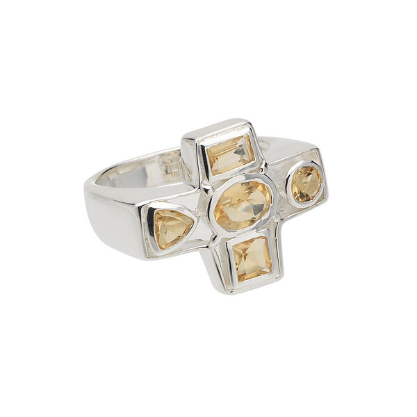 Ring, sterling silver and faceted citrine (heated), 22x18mm cross, size 8. Sold individually. image number 0