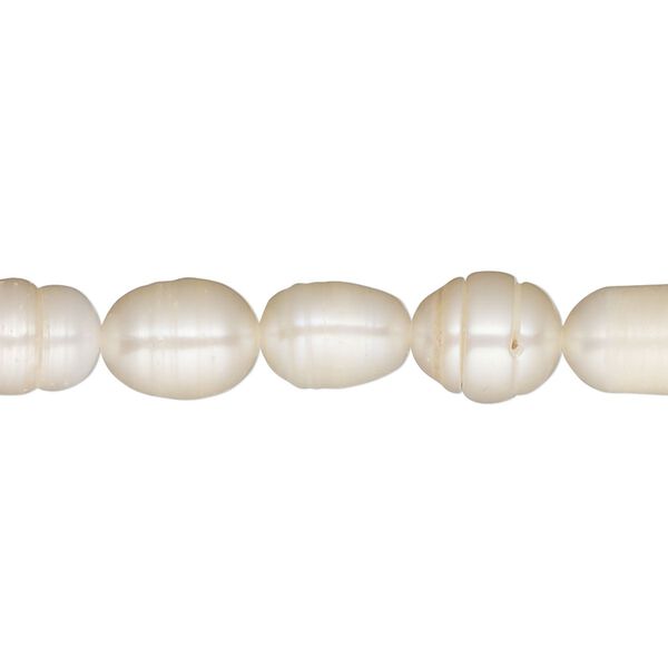 Pearl, cultured freshwater, peach, 6-8mm rice, D grade, Mohs hardness 2-1/2 to 4. Sold per 16-inch strand. image number 0