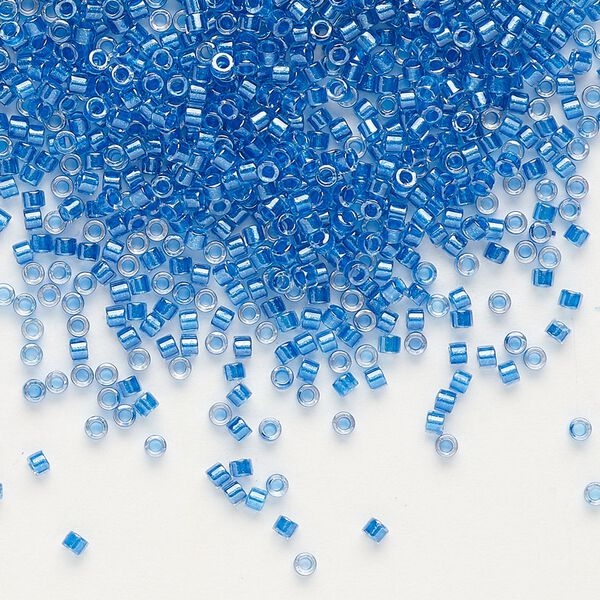 Seed bead, Delica®, glass, pkg/250g, #11 round, translucent cerulean blue-lined luster crystal clear (DB-0920). image number 0