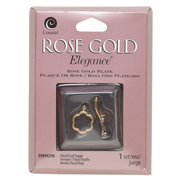 Clasp, toggle, rose gold-plated copper and lacquer, 12.5mm flower. Sold individually. image number 0