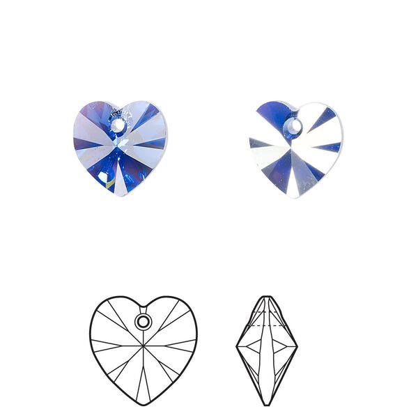 Drop 288pk sapphire AB, Swarovski® 10mm pendant heart 6228 image number 0