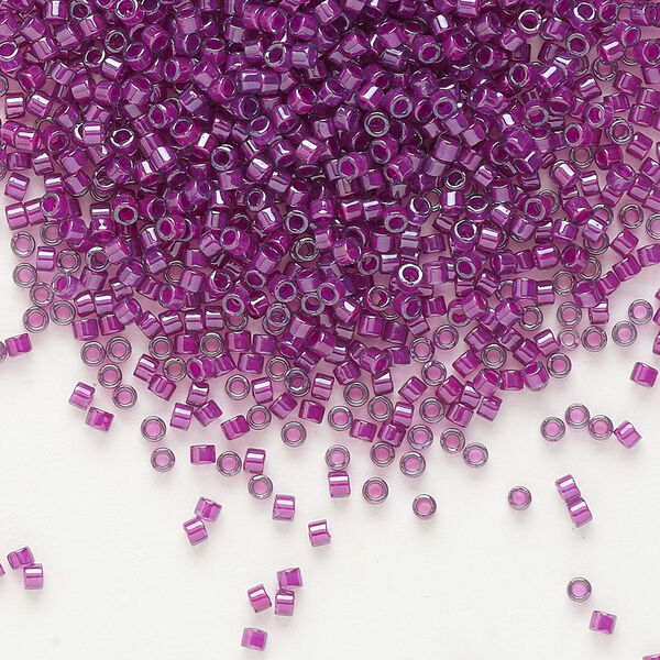Seed bead, Delica®, glass, pkg/50g, #11 round, translucent fuchsia-lined luster crystal clear (DB-0281). image number 0