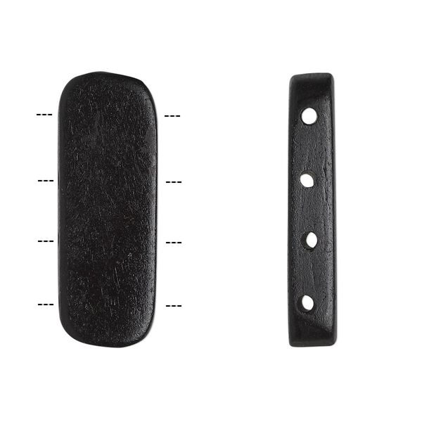 Spacer bar, bone (dyed), black, 28x9mm-30x11mm 4-strand rounded flat rectangle. Sold per pkg of 16. image number 0
