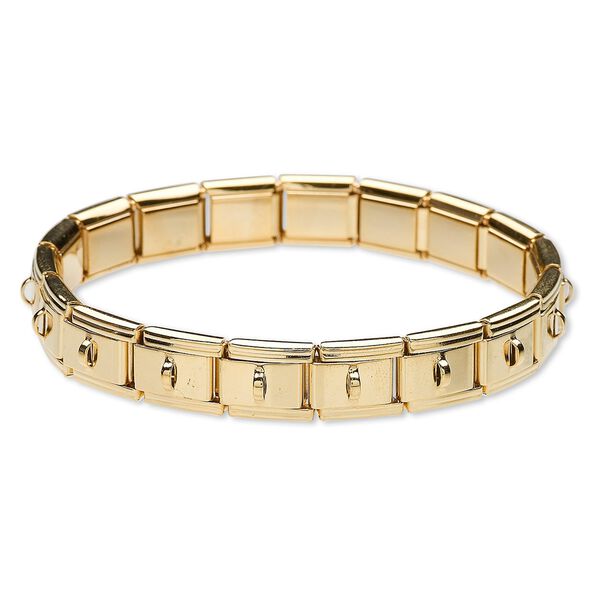 Bracelet component, stretch, gold-plated stainless steel, 9mm wide cha-cha, 6-1/2 inches. Sold individually. image number 0