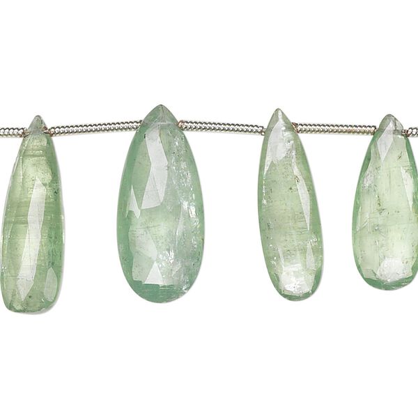 Green kyanite 1pkg1, hand-cut top-drilled faceted puffed teardrop bead natural 8 inch graduated 14x6mm-24x11mm image number 0