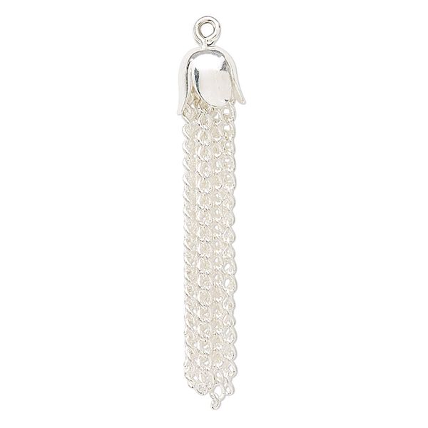 Focal, silver-plated steel, 39x8mm chain tassel. Sold per pkg of 10. image number 0