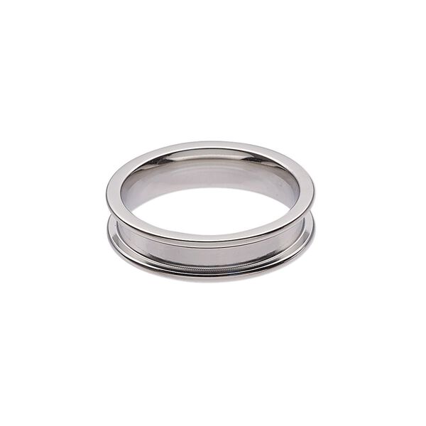 Ring, stainless steel, 5mm wide band with 2.9mm wide channel, size 7. Sold individually. image number 0