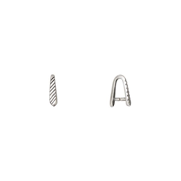 Bail, ice-pick, antiqued sterling silver, 7.5x2mm with diagonal line design, 4.2mm grip length. Sold per pkg of 4. image number 0