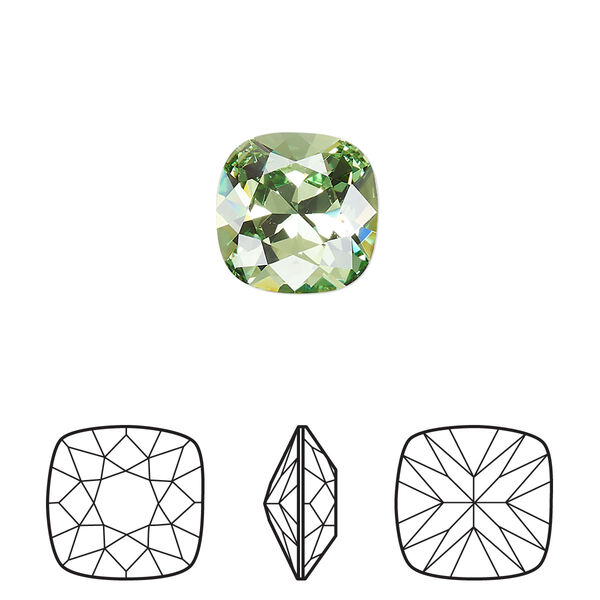 Fancy stone 1pk peridot foil back, Crystal Passions® Regenerated 12mm cushion 4470 image number 0