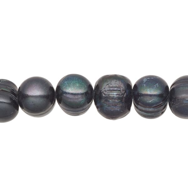 Pearl, cultured freshwater (dyed), iris green, 8-10mm semi-round, D grade, Mohs hardness 2-1/2 to 4. Sold per 15-inch strand. image number 0