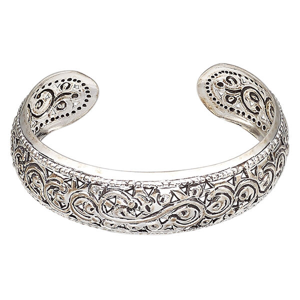 Bracelet, Hill Tribes, cuff, antique silver-plated brass, 19mm wide with leaf and vine design, adjustable. Sold individually. image number 0
