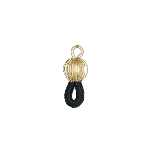 Eyeglass holder, rubber and gold-plated brass, black, 15x6.5mm with 6.5mm corrugated round. Sold per pkg of 500. image number 0