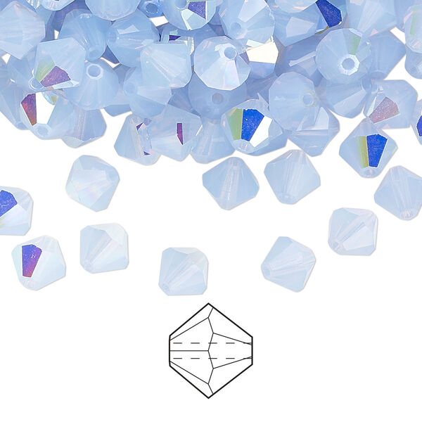 Bead 24pk light sapphire opal AB, Preciosa Czech crystal 6mm bicone image number 0