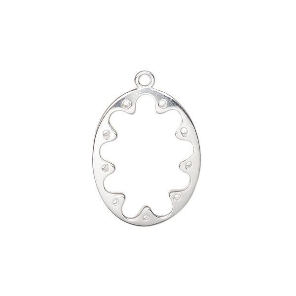 Drop, sterling silver, pkg/1, 20x16mm double-sided oval, 9 loops. image number 0