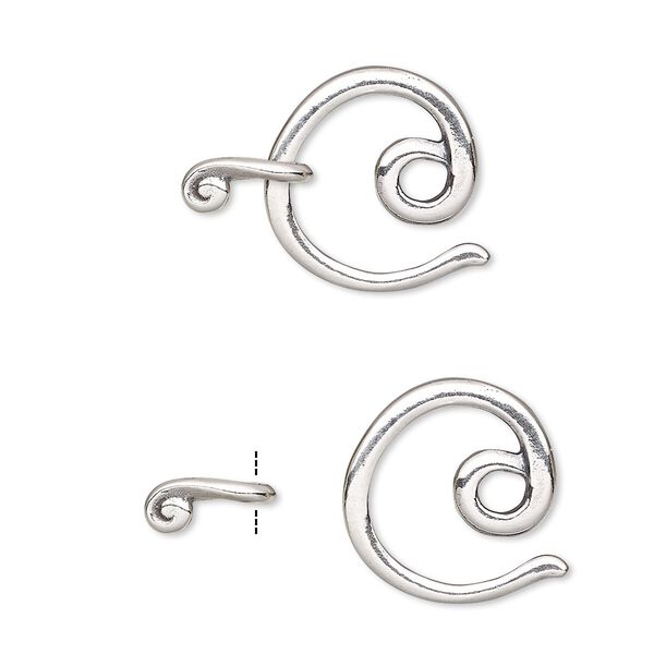 Clasp, JBB Findings, hook-and-eye, sterling silver, 16x15mm circle. Sold individually. image number 0