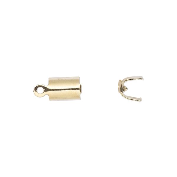 Cord end, fold-over, gold-finished brass, 8x5.5mm with 5mm inside diameter. Sold per pkg of 20. image number 0
