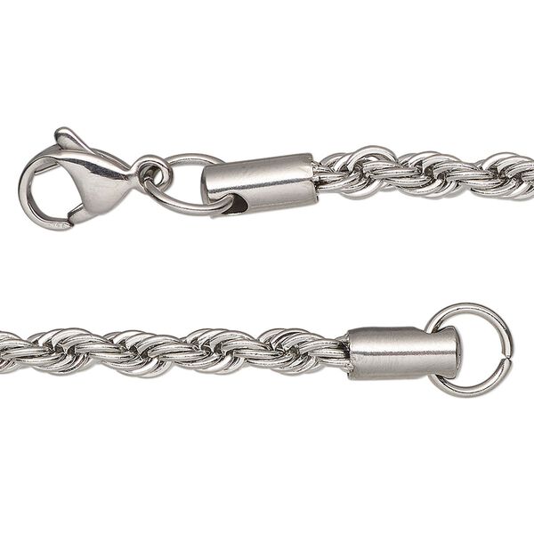 Chain, stainless steel, 3.9mm French rope, 24 inches with lobster claw clasp. Sold individually. image number 0