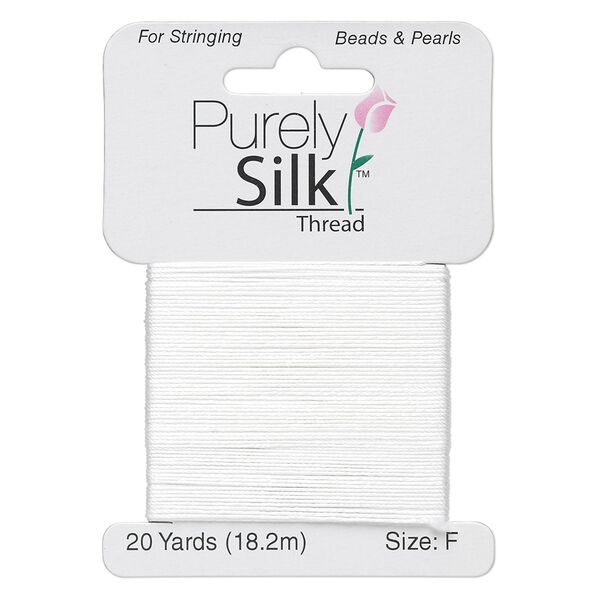 Thread, Purely Silk™, white, size F. Sold per 20-yard card. image number 0