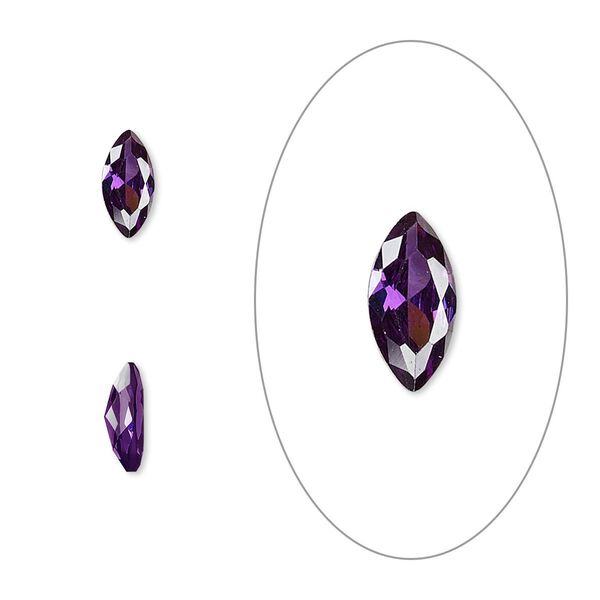 Gem, cubic zirconia, amethyst purple, 8x4mm faceted marquise, Mohs hardness 8-1/2. Sold per pkg of 2. image number 0