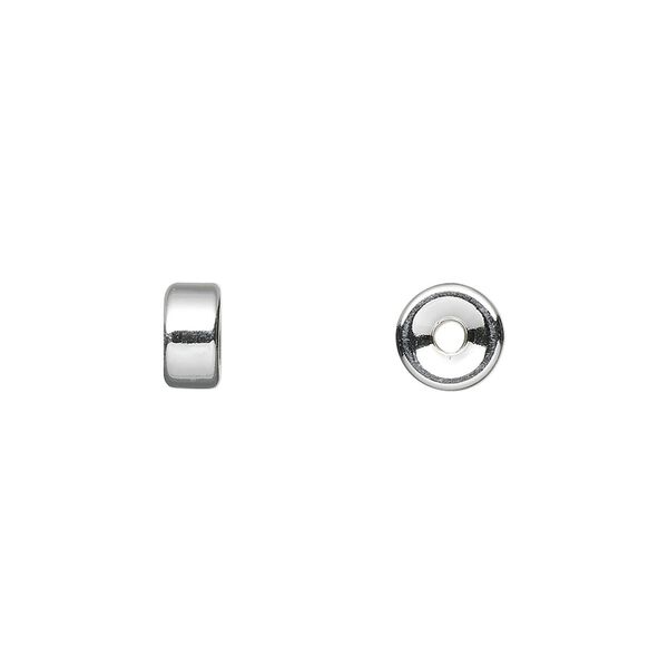Bead, sterling silver, 7x3.5mm smooth flat rondelle. Sold per pkg of 20. image number 0