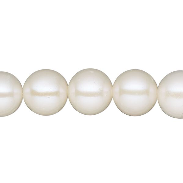 Pearl, cultured freshwater (bleached), white, 9-10mm round, B- grade, Mohs hardness 2-1/2 to 4. Sold per 16-inch strand. image number 0