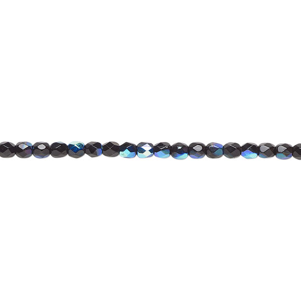 Bead, Czech fire-polished glass, opaque jet AB, 2.4-2.6mm faceted round. Sold per 8-inch strand, approximately 80 beads. image number 0