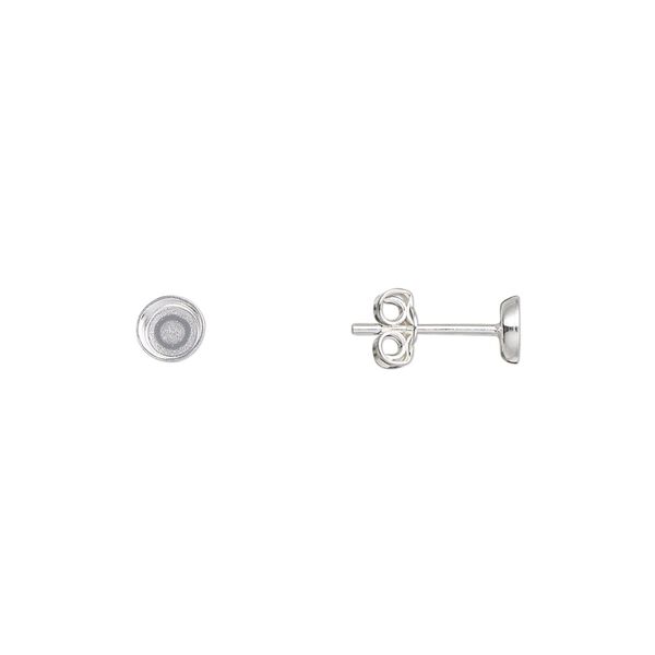 Earstud, sterling silver-filled, 4.5mm with 4mm round setting. Sold per pkg of 2 pairs. image number 0