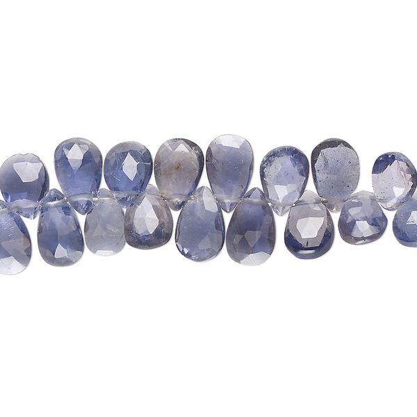 Iolite 1pkg1, hand-cut top-drilled faceted puffed teardrop bead natural 8 inch 7x5mm-9x7mm image number 0