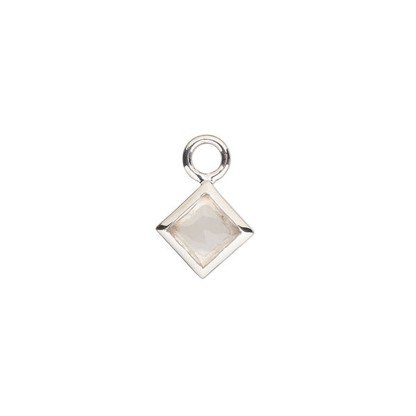 Drop, sterling silver and rose quartz (natural), 10mm hand-cut faceted diamond, B- grade, Mohs hardness 7. Sold individually. image number 0
