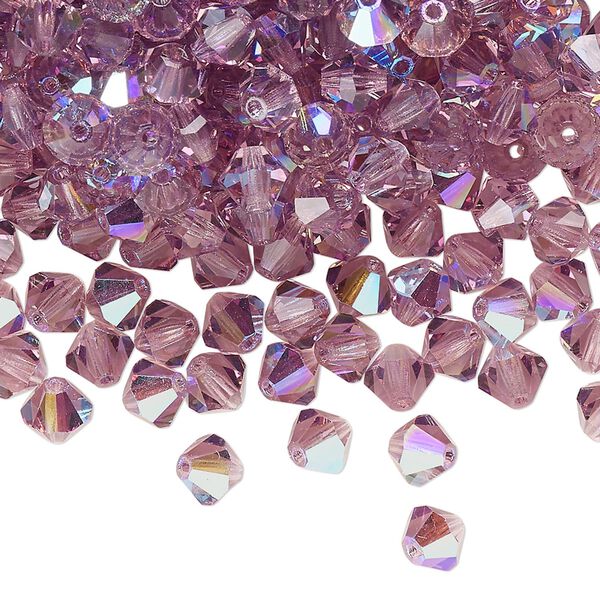 Bead 24pk light amethyst glitter, Preciosa Czech crystal 5mm bicone image number 0