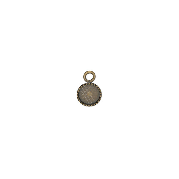 Drop, antiqued brass, 6mm round with beaded edge and 5mm round bezel cup setting. Sold per pkg of 24. image number 0