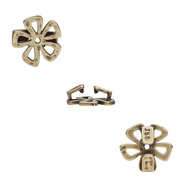 Component, JBB Findings, antiqued brass, 12x12mm hammered open flower, 8x1.5mm inside diameter. Sold individually. image number 0